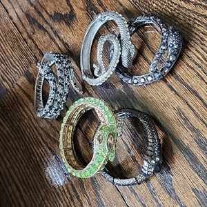 Set of 5 Snake Bracelets, Metal and Embellished